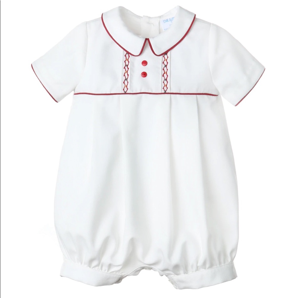 NWT. Luli & Me. Ivory Harvest Boy Bubble with Burgundy Trim. 6 Mos.